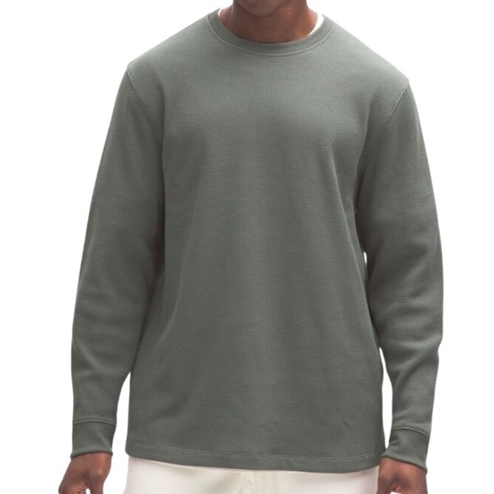 Lululemon Mens Gray Textured Waffle Knit Cotton Blend Crewneck Sweater Size XL